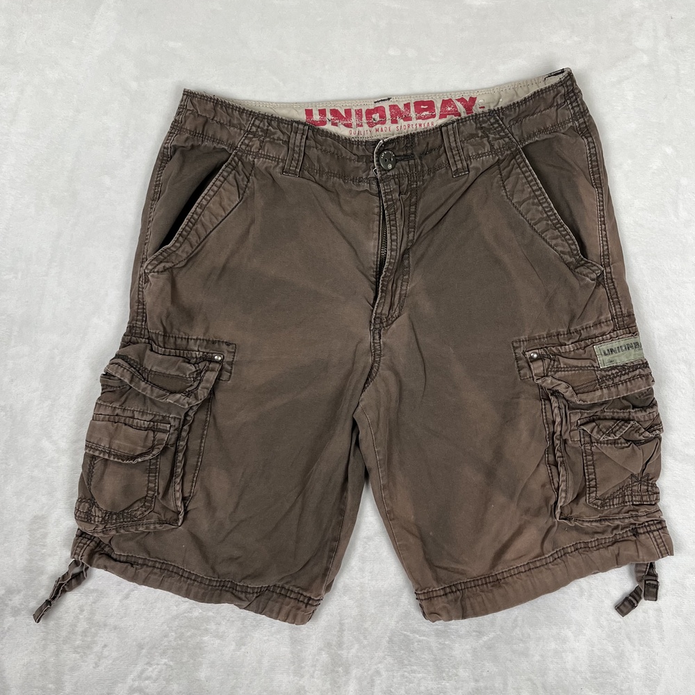 Unionbay Cargo Shorts Mens 32 Brown Cotton Canvas 10 Inseam Utility Y2K Sun Fade